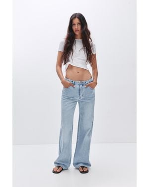 Pull&Bear Straight-Leg Baggy Jeans With Rhinestones - Blue