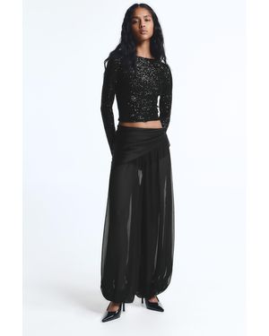 Pull&Bear Long Sleeve Sequin Top - Black