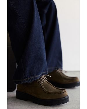 Pull&Bear Lace-Up Leather Flat Shoes - Blue