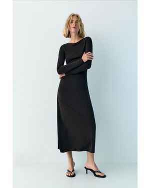 Pull&Bear Fluid Draped Cupro Midi Dress - Black