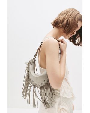 Pull&Bear Fringed Shoulder Bag With Studs - Natural