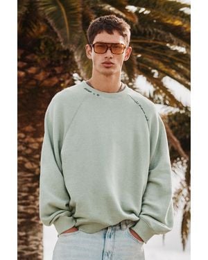 Pull&Bear Washed Effect Raglan Sweatshirt - Green
