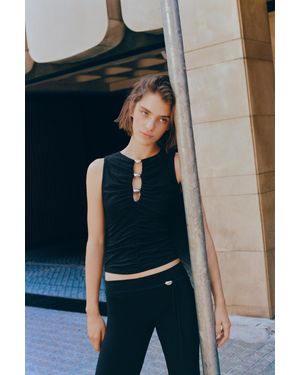 Pull&Bear Cut-Out Embellished Top - Blue