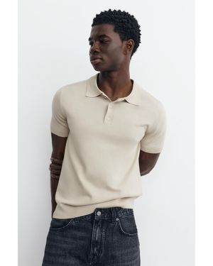 Pull&Bear Short Sleeve Knit Polo Shirt - Blue