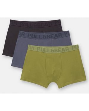 Pull&Bear 3-Pack Of Check Texture Logo Boxers - Multicolour