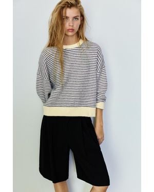 Pull&Bear Striped Jumper With Contrast Neck - White