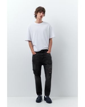 Pull&Bear Relaxed Fit Ripped Jeans - Black