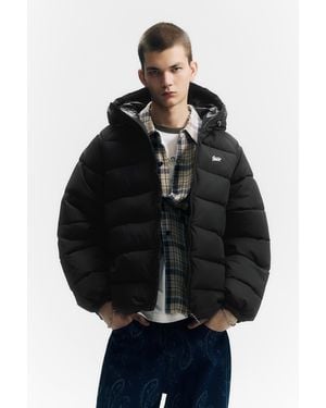 Pull&Bear Stwd Hooded Puffer Jacket - Black