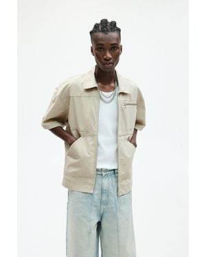 Pull&Bear Short Sleeve Stwd Jacket With Pockets - Natural