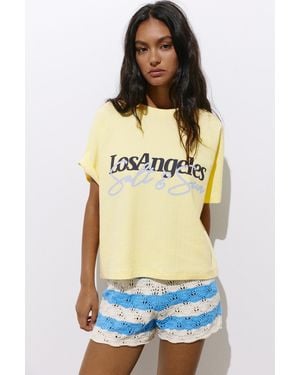 Pull&Bear Los Angeles Hibiscus Floral T-Shirt - Blue