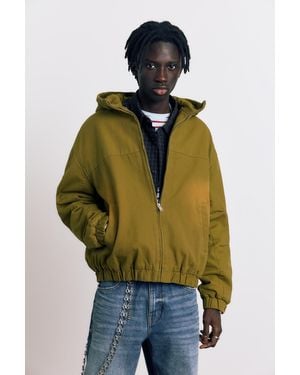 Pull&Bear Hooded Jacket With Faded Detail - Blue