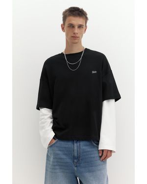 Pull&Bear Stwd Double Sleeve T-Shirt - Black