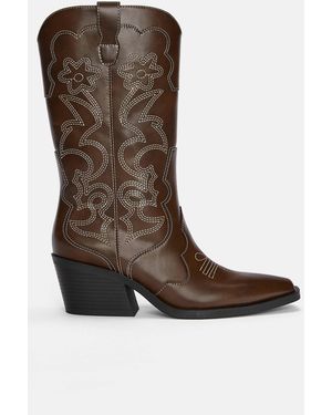 Pull&Bear Cowboy Boots With Topstitching - Brown
