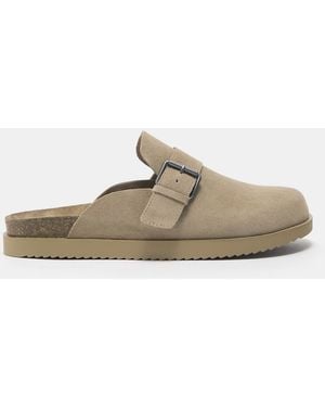 Pull&Bear Leather Buckle Clogs - Natural