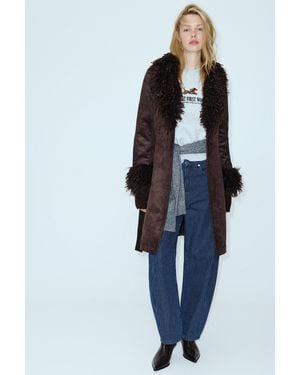 Pull&Bear Fitted Faux Suede Coat - Black