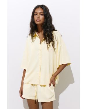 Pull&Bear Short Sleeve Linen Blend Shirt - Natural