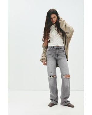 Pull&Bear Straight-Leg High-Waist Ripped Jeans - Grey