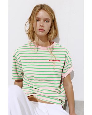 Pull&Bear Striped Short Sleeve T-Shirt - Green