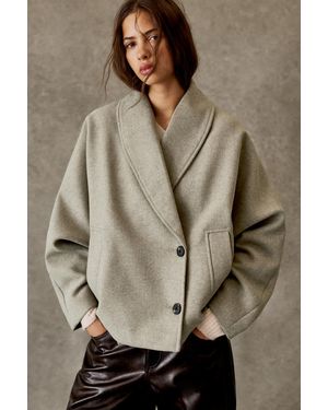 Pull&Bear Short Felt Texture Coat With Voluminous Sleeves - Brown
