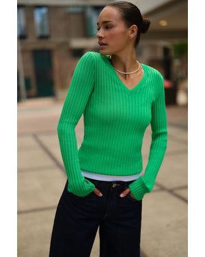 Pull&Bear Grüner Rippstrickpullover