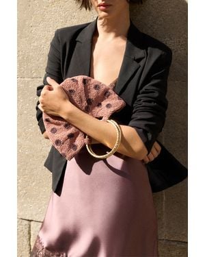 Pull&Bear Polka Dot Beaded Handbag With Metal Handle - Pink
