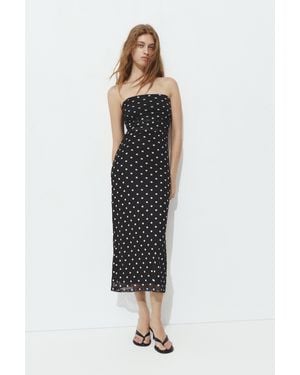 Pull&Bear Polka Dot Midi Dress - Black