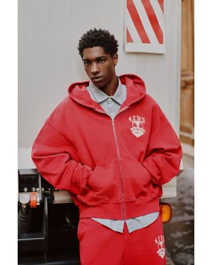 Pull&Bear Stwd Zip-Up Hoodie - Red