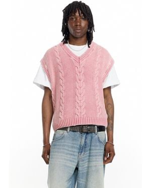 Pull&Bear Cable-Knit Vest - Pink