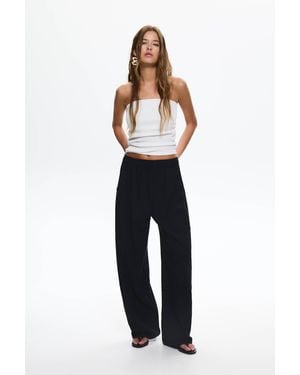 Pull&Bear Balloon Fit Linen Blend Trousers - Blue