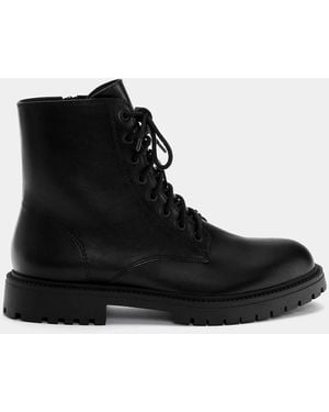 Pull&Bear Flat Lace-Up Boots - Black