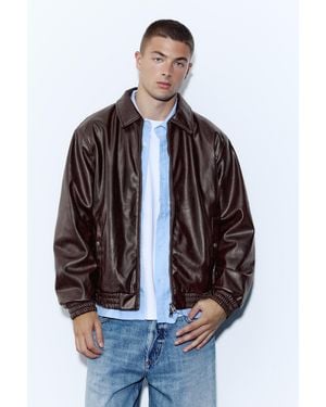 Pull&Bear Leather Effect Jacket - Blue