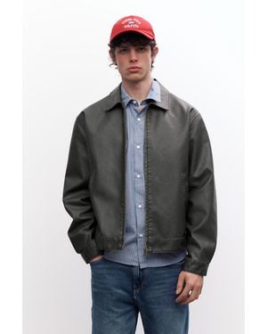 Pull&Bear Washed Leather Effect Jacket - Grey
