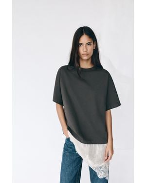 Pull&Bear Contrast T-Shirt With Lace Hem - Multicolour