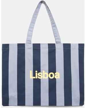 Pull&Bear Striped City Tote Bag - Blue
