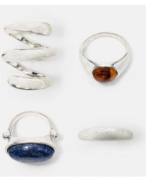 Pull&Bear Pack Of 4 Stone Rings - White