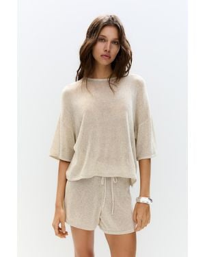 Pull&Bear Rustic Short Sleeve Jumper - Natural