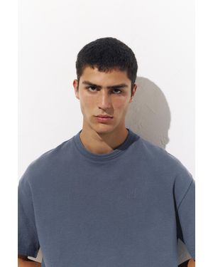 Pull&Bear Short Sleeve Logo Sweatshirt - Blue