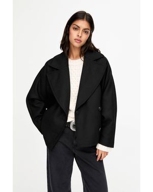 Pull&Bear Cropped Felt Texture Coat - Black