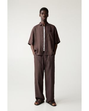 Pull&Bear Linen Jogger Trousers - Brown
