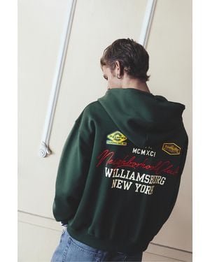 Pull&Bear Hoodie With Zipper And Patches - Green