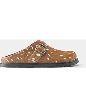 Pull&Bear Leather Buckle Clogs - Brown