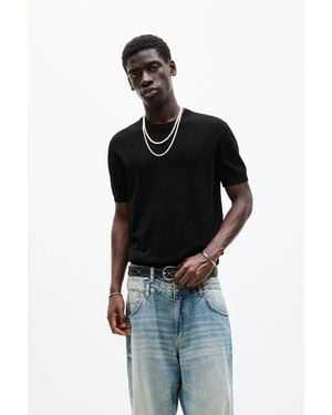 Pull&Bear Strick-T-Shirt - Blau
