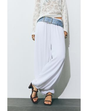 Pull&Bear Leather Heeled Sandals With Buckle - White