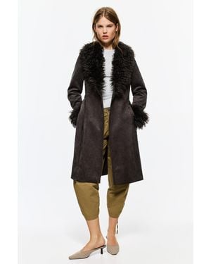 Pull&Bear Fitted Faux Suede Coat - Black