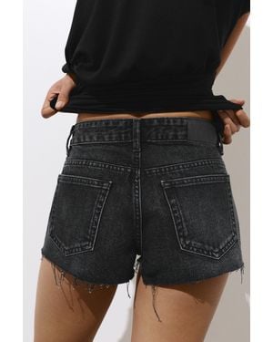 Pull&Bear Mini Ripped Denim Shorts - Black