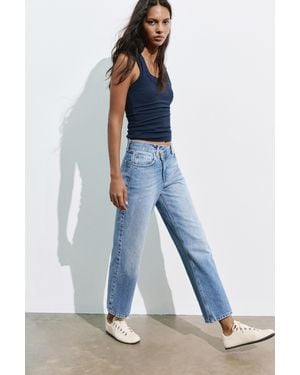 Pull&Bear Straight-Leg Jeans With Crossover Waist - Blue