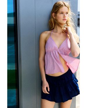 Pull&Bear Striped Linen Blend Halter Top - Blue
