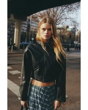 Pull&Bear Faux Leather Biker Jacket - Black