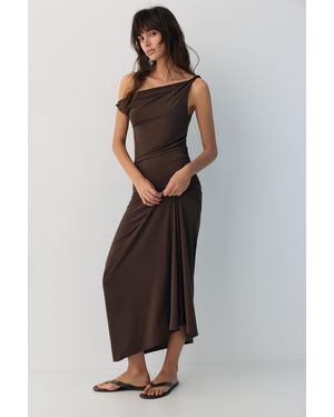 Pull&Bear Asymmetric Midi Dress - Brown