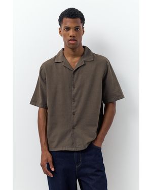 Pull&Bear Short Sleeve Linen Blend Shirt - Brown